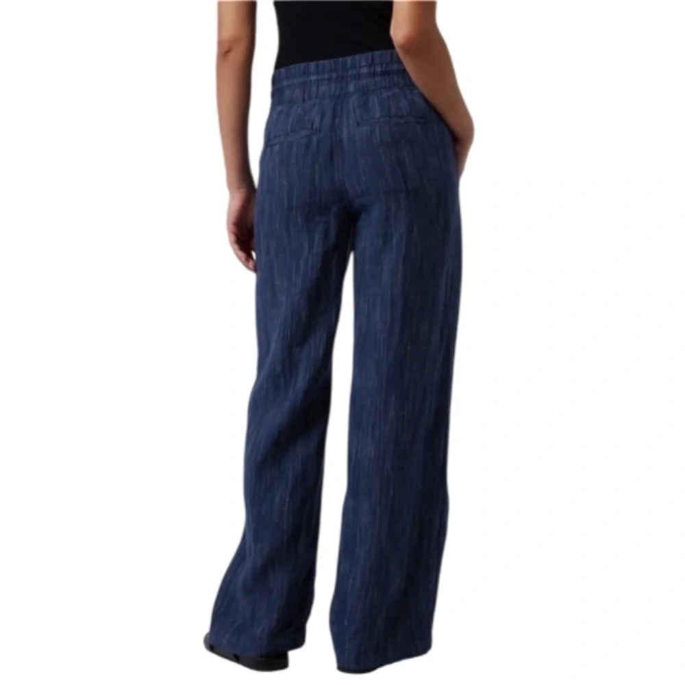 Athleta Cabo Linen Blue Wide-Leg Pants - Picture 3 of 15